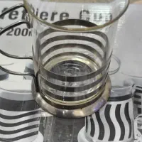 سرویس ۶ نفره فنجان شیشه و استیل کاملا نو با جعبه