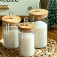 شکر پاش شیشه ای درب بامبو