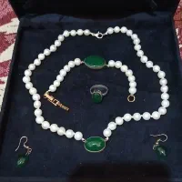 ست مروارید اصل با عقیق سبز اعلا