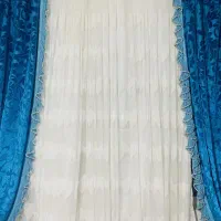 پرده پذیرایی مخمل آبی بسیار زیبا و ودر حد نو