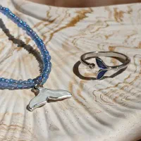 گردنبند منجوقی و انگشتر طرح وال