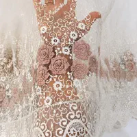 پرده تور گل برجسته آماده نصب
