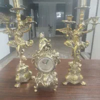 شمعدان و ساعت برنز قدیمی طرح فرشته