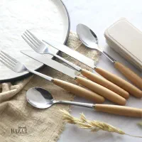 قاشق چنگال و کارد دسته چوبی بامبو وارداتی آلمانی