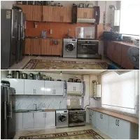 نصاب برچسب کابینت توسط خانم و اقا