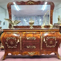 ست آینه کنسول چوبی برنزی میز تیویTVبوفه ترکیب برنز