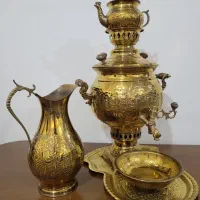 سماور ذغالی برنجی 4لیتری پنج تیکه