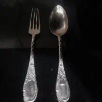 قاشق وچنگال بزرگ الپاکا قدیمی روکش نقره