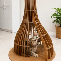 خانه و درخت گربه چوبی دست‌ساز