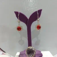 گوشواره نقره صنایع دستی اصفهان کد ۵۶۵ نگین قرمز