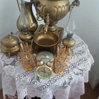 سماور ذغالی مسی قدیمی سرویس کامل
