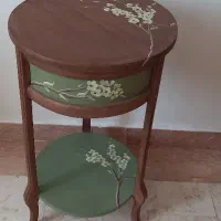 میز تلفن و آباژور چوبی پتینه شده