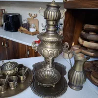 سماور ذغالی برنج نو سرویس کامل