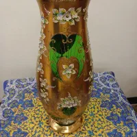 گلدان کریستال بوهمیا چک سبز اصل ۵۲ سانتی دست‌نقاشی