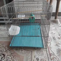 یک عدد قفس پرنده همراه با خانه و دان خوری