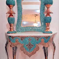 کنسول وآینه شمعدان مس وفیروزه کوبی
