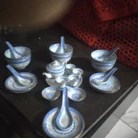 سرویس دونه برنجی آبی و ست قوری قندان شکرریز و ...