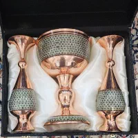 ست گلدان و سنگاب مس و خاتم ۳۰ سانتی