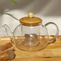 قوری شیشه ای درب بامبو صافی دار