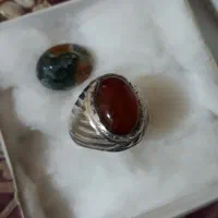 انگشتر نقره عقیق رگه دار قدیمی