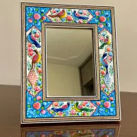 آینه خاتم کاری چوبی مدل مینیاتور گل و مرغ برجسته