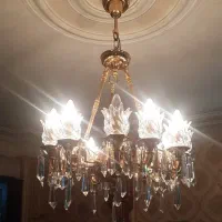 لوستر ۱۲ شاخه آبکاری طلا با لاله کریستال