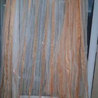 پرده حریر نارنجی وقهوه ای و یشمی ساتن براق  واستری