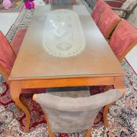 میز نهار خوری ۶ نفره و نیمکت و شیشه رو میز