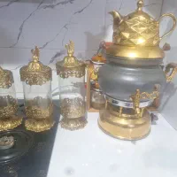 سماور دو رنگ کیهان همراه با قوری زرد