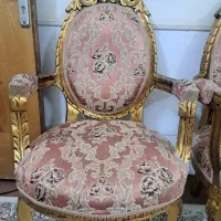 مبل ۹ نفره استیل کلاسیک طلایی + ۵ تیکه میز کامل