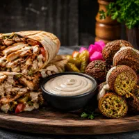 ساندویچ شاورمای مرغ و فلافل ویژه به همراه سس مخصوص