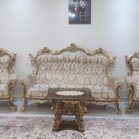 مبل استیل ۹ نفره کرم طلایی ورق طلا