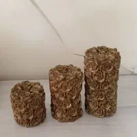 شمع طرح گل 3سایزی طلایی اکلیلی