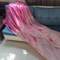 پرده حریر صورتی بنفش طرح پاییز