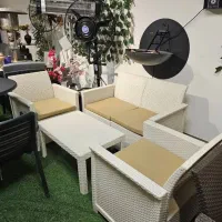مبل حصیری ۴نفره باغی ویلایی با تشک چرم مدل لانژ
