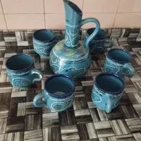 تنگ اب سفالی با 6عدد لیوان