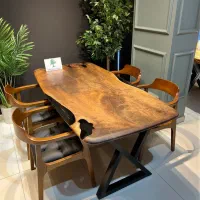 میز غذاخوری ۶ ۸ ۱۰ نفره چوبی اسلب چوب گردو روستیک