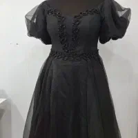 لباسمو مجلسی مشکی بلند پرنسسی آستین پفی