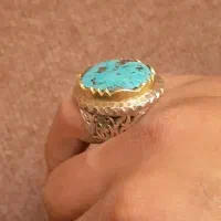 انگشتر فیروزه رکاب دستاز اینه کاری شده