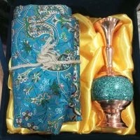ست گلدان فیروزه کوبی وترمه