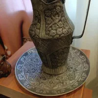 پارچ وسینی سیاه قلم قدیمی وبزرگ وسینی مسی