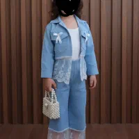 لباس بچگانه کت جین دخترانه با شلوار  ۴ تا ۸ سال