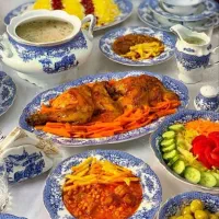 دیس چینی غذا خوری پلو و مرغ کباب قلم آبی جهیزیه