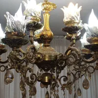 لوستر برنز 5 شاخه 10 شعله لاله شامپاینی