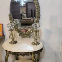 اینه و شمعدان جنس برنج ، سنگ مرمر دو عدد شمعدان