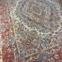 جفت فرش ۱۲متر دستباف طرح تبریز خطیبی ابریشم شرایطی