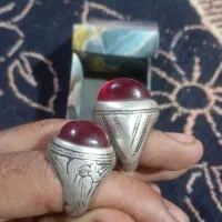 دوتا  انگشتر نقره یاقوت معدنی