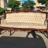 مبل چوب گردو نه نفره با میز وسط قدیمی و آنتیک
