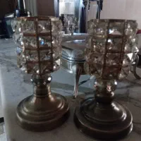 جا شمعی یا شمعدان پایه برنز  کریستال