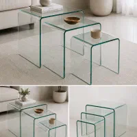 میز عسلی شیشه ای ۳تیکه